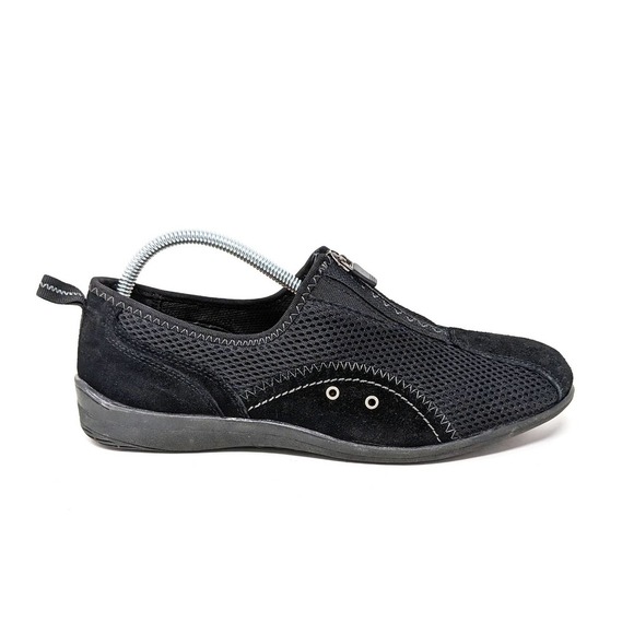 Spring Step Womens 10.5/11 Sneakers Style Racer Black Leather Slip On Zip - Picture 3 of 8